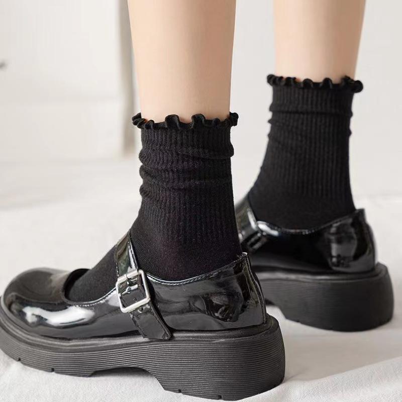 1 par /Lote Calcetines para Mujer Volante Algodón Tubo Medio Tobillo Corto Transpirable Negro Blanco set Primavera Otoño