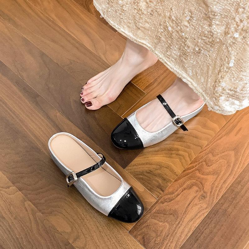 

Inner height-increasing silver bag head half slippers women s outer heel-less lazy shoes 3233 size half-tray single shoes 32 срібний