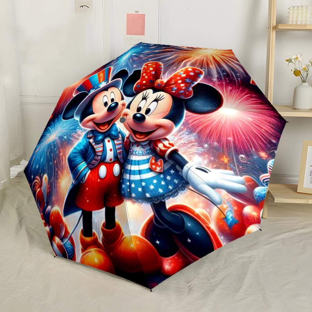 Mickey And Minnie's Harvest Celebration Outdoor Automatic Umbrella Folding Umbrella with 8 Ribs Compact Design for Outdoor Daily Use