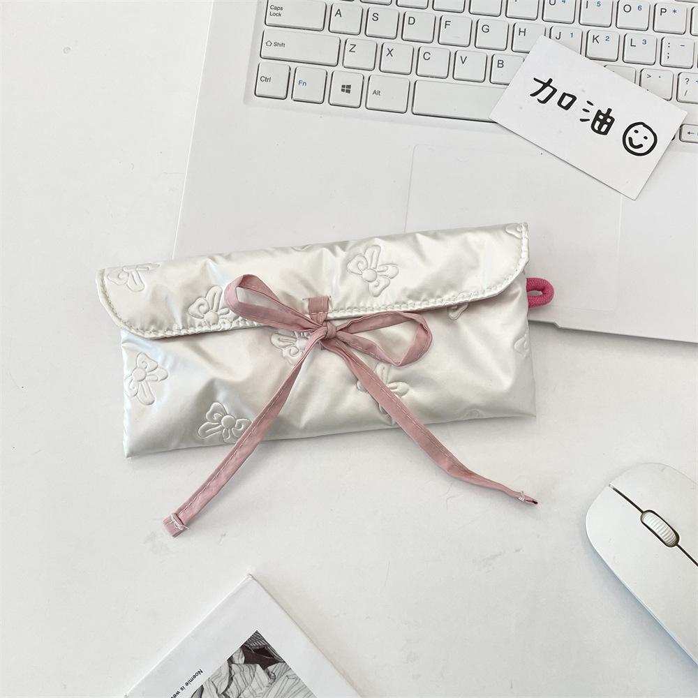 Quilted Bow Flip Pencil Bag Change Bag Women's Portable Storage Bag Multifunctional Student Stationery Box