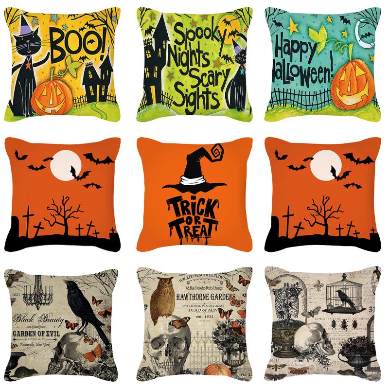 Halloween cartoon pumpkin moon bat house decoration pattern pillowcase bedroom living room sofa cinema car garden pillowcase