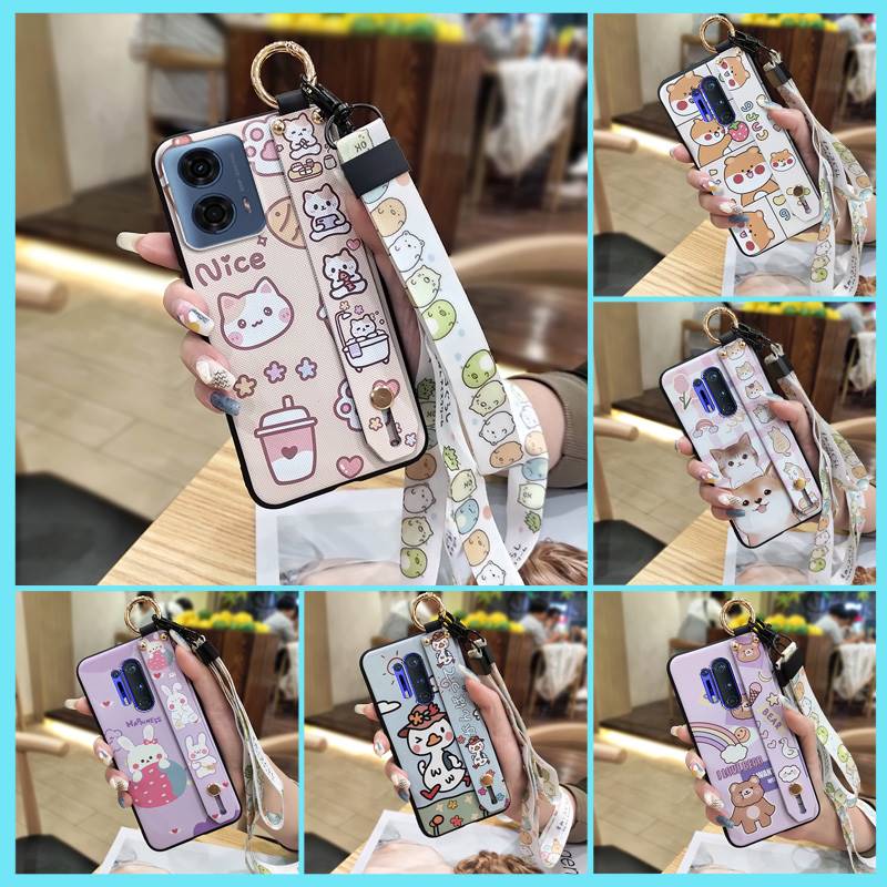 Ring Waterproof Phone Case For MOTO G24 Power Back Cover Anti-dust Durable Wristband Kickstand Protective Lanyard Cute