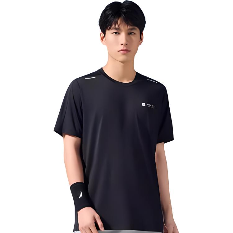 Anta Lifestyle Series Logo Letter Print Round Neck Short Sleeve T-Shirt Men Tops Black 952327126-6
