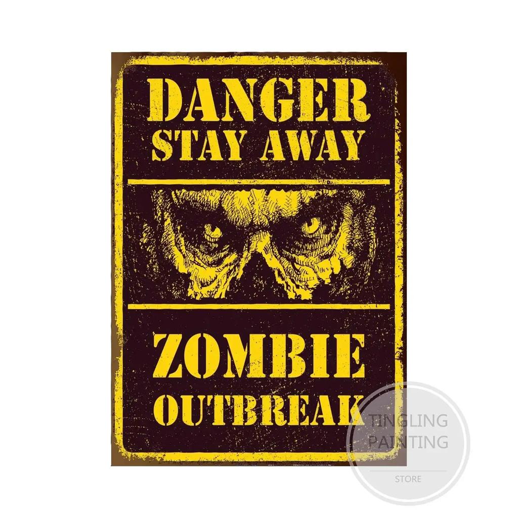 Warning Zombie Poster Danger Vintage Tin Signs Beware of Dog No Parking No Trespassing Metal Plate Garden Home Wall Decor