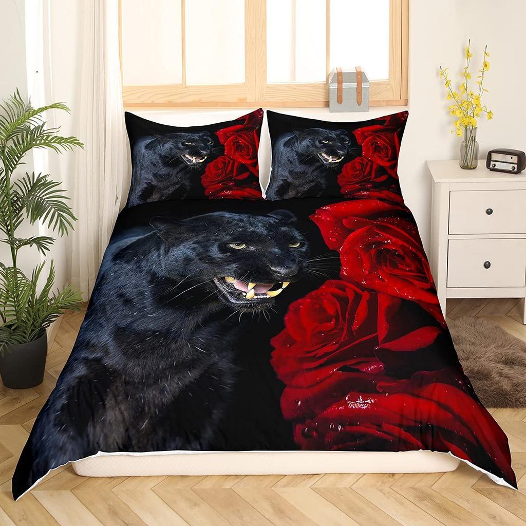 Rose Puppy Three-Piece Quilt Cover 3D Digital Printing Bedding Set Bed Cover