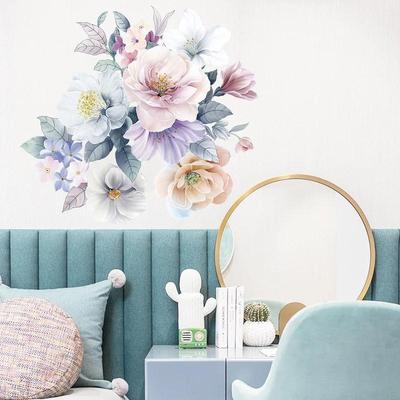 New Literary Watercolor Pink Blue Flowers Bedroom Bedside Porch Wall Beautification Decorative  Stickers