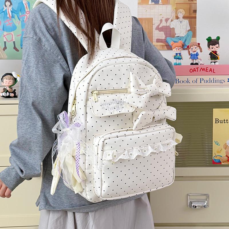 Zaino a Pois Grande Capacità Zaino Leggero per Studenti e Pendolari Zainetto Scolastico con Fiocco per Campus