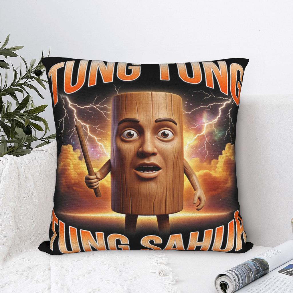 Pillow Case Tung Sahur Funny Viral Internet Meme Joke Design Pillow Cover For Sofa Car Home Decor Funny Pillowcases