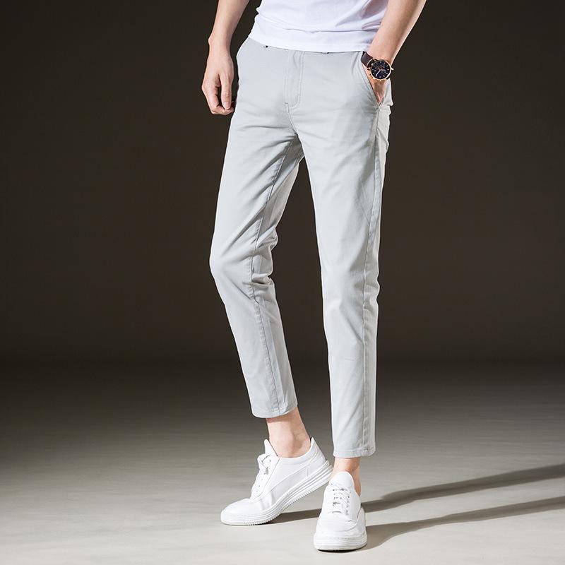 2024 Spring Pants Men's Tight Fit Business Casual Youth Korean Edition Slim Fit Small Leg Pants Elastic Men's Nine Point Pants