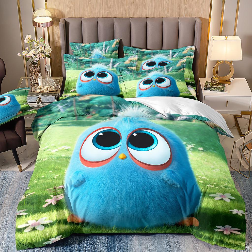 Exquisite 3D Red Birds Chuck Wallpaper Game Digital Printing Bedding Set Duvet Cover Comforter Bed Youth Kids Girl Boys Gift