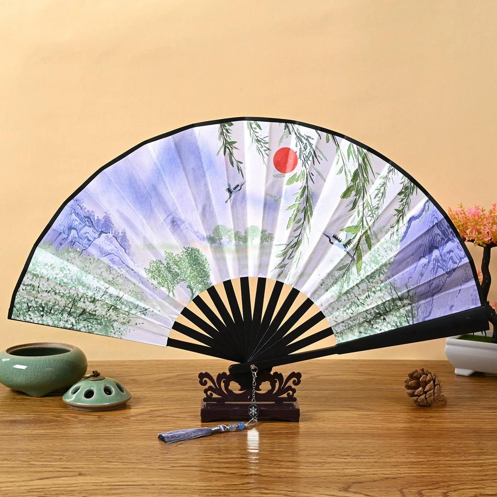 Folding Fan In Ancient Style for Boys, Dragon Design, Student Style, Bold Black Double-Sided Summer Plastic Fan, New Model