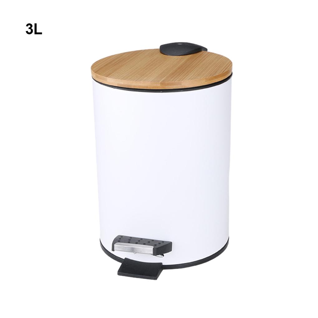 L Trash Can With Elegantly Designed Pedals - Soft Closing Bamboo Lid Easy To Clean Detachable Inner Bucket Garbage Bin