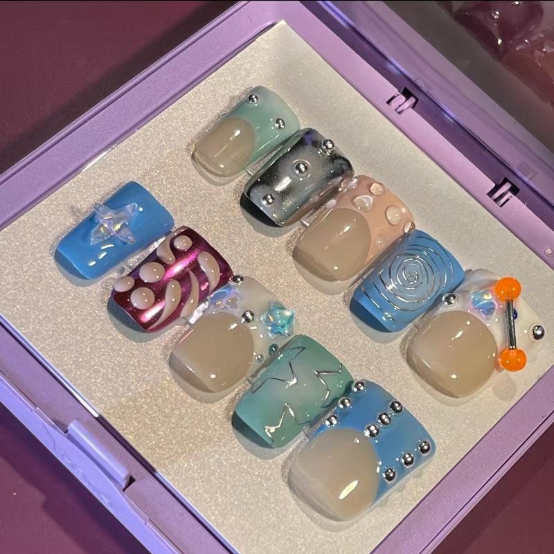 INS Hot Selling Accept Customization Duck Shape Artificial Fingernails Manicure False Nails with Glue Stickers Press on Nails