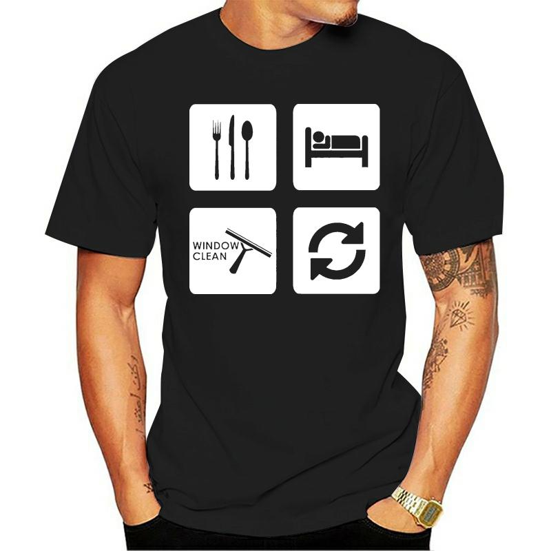 

2025 New Fashion Tee Shirt Eat Sleep Window Clean Repeat Mens T-shirt Funny Ladder work wear chamois bucket Summer T-shirt - ... S разноцветный