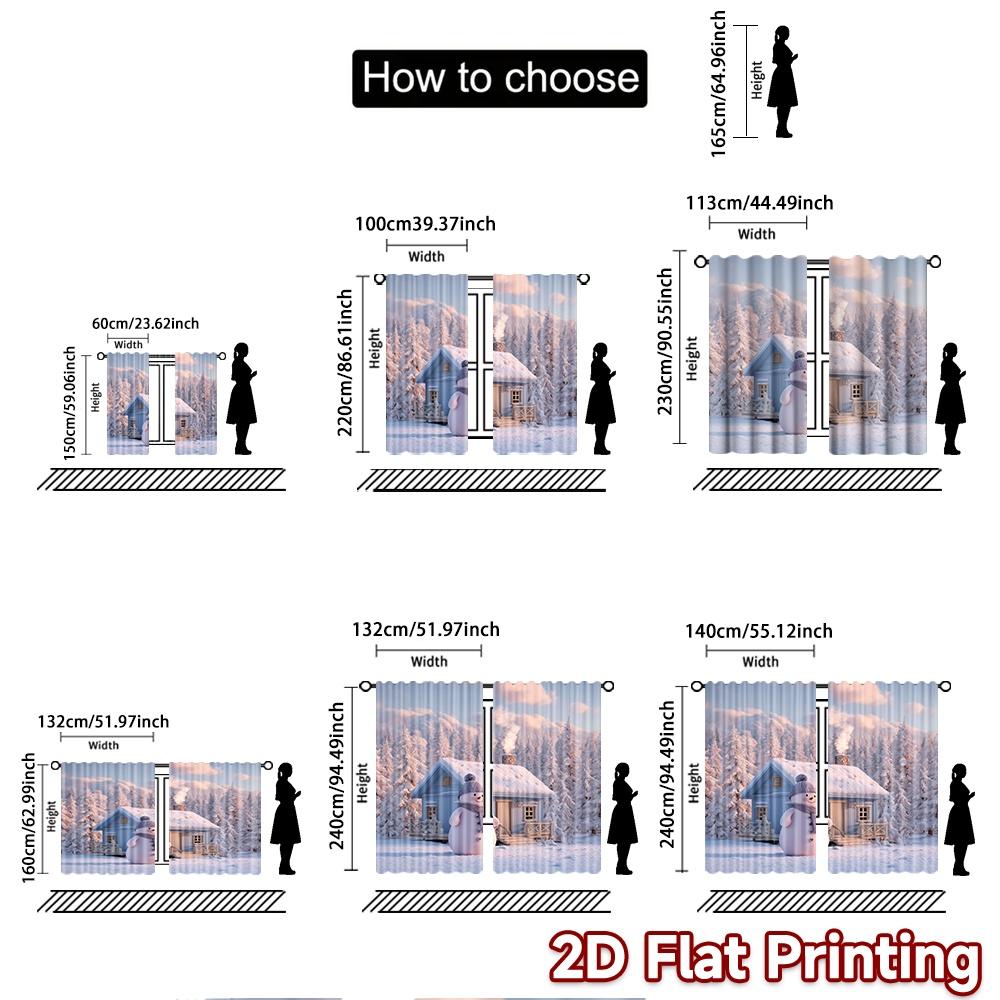 2 Stück, 2D-FLACHDRUCK Vorhänge (Ohne Stange) Schneeparadies Weihnachts-Festival Schicker Druck Vorhänge Maschinenwaschbarer Stoff
