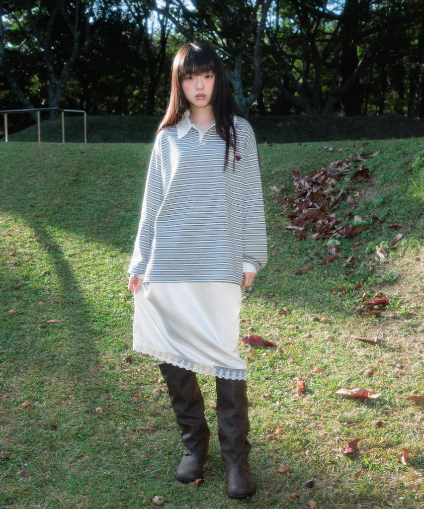 ROSEFRANTZ Stripe Collar Long Sleeve [Gray]