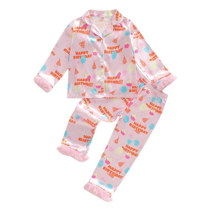Girls Long Sleeve Pajama Set Satin Loungewear New Arrival Cartoon Kids Sleepwear