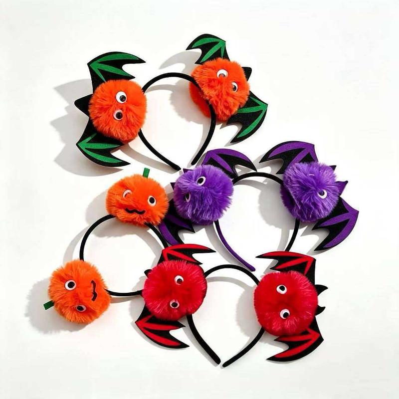Halloween Bat Wing Pom Pom Headband Cute Monster Eyeball Hair Hoop Cosplay Costume Party Photo Hair Accessories For Kids Women