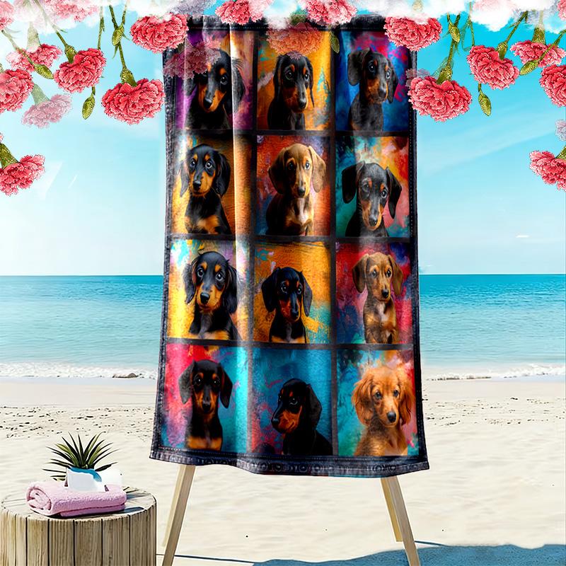 Dackel Puzzle Print Strandtuch, Großes Weiches Schnelltrocknendes Handtuch für Strand Camping Schwimmen