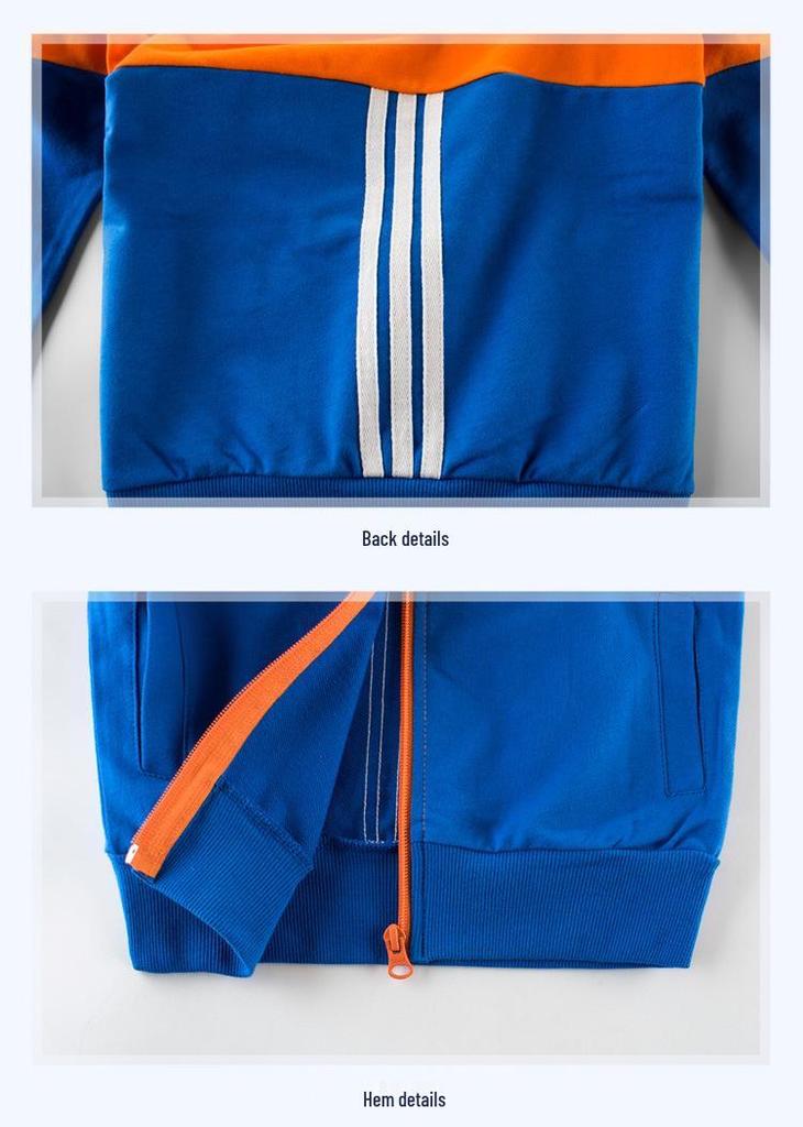 2024 Spring/Autumn Korean-Style Color Block Tracksuit for Boys - Medium/Large Two-Piece Jacket Set