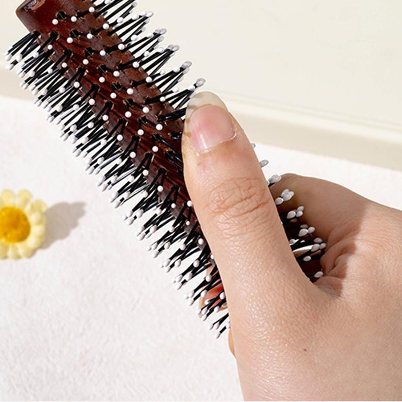 Anti-Static Wooden Handle Salon Styling Drying Tool Round Hairdressing Curling Massage Roller Comb For Real Hair Wigs Barber