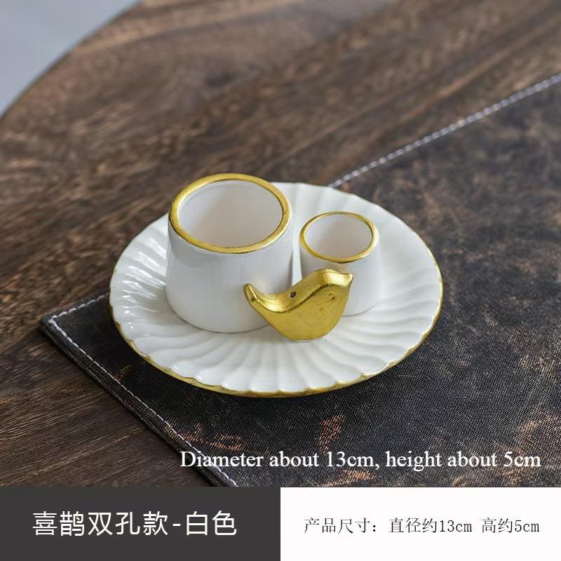 Ceramic Incense Burner Candle Holder Aromatherapy Candlestick Holder Sage Tray Holy Wood Burning Stand Incense Ash Collector