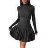 Elegant Long sleeve dress Women 2025 Autumn New European and American Turtleneck Patchwork Bottoming Short Skirt