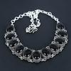 Naturlig Svart Onyks Edelsten Håndlaget 925 Sterlingsølv Smykker Halskjede Armbånd Sett, Antikk Smykkesett, Bryllupsgaver Armbånd Til Kone