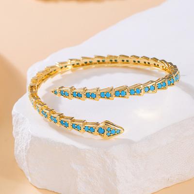 ZAKOL 2025 New Turquoise Snake Bone Bracelet for Women Unique Personalized Party Zircon Fashion Birthday Gift
