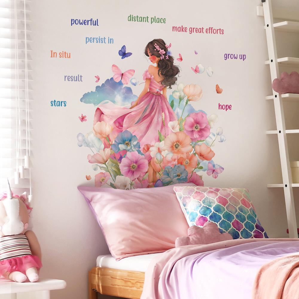 Gemalte Blumenfeen und inspirierende englische Mädchenzimmer Wanddekorationssticker