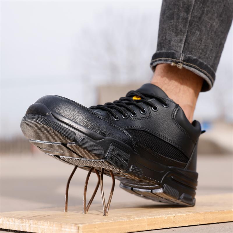 Fashion  Patchwork Leather Men Safety Work Shoes Anti Nail Steel Toe Cap Indestructible Construction Boots Male Footwear