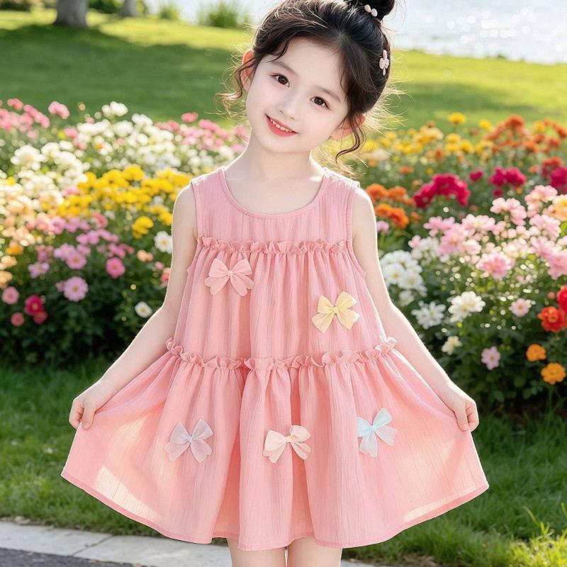 Girls Summer Sleeveless Cake Dress With Bowknot Princess Party Dress For Kids 80