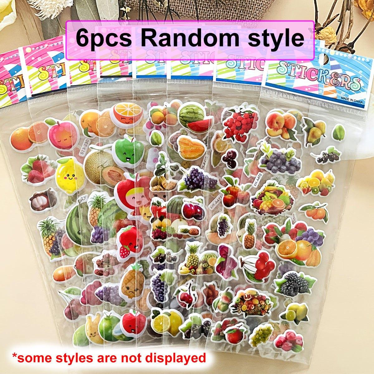 

6pcs 3D Fluffy Fruit & Vegetable Stickers - Self-Adhesive Cherry Grape Watermelon Pineapple Hami Melon Decals ZSY