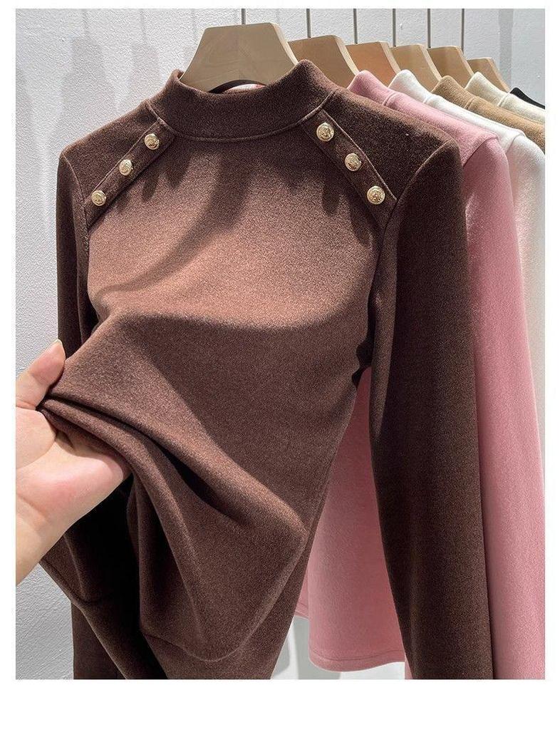Women's Plush High-Neck Base Layer Top - Thickened, Warm, Stylish Innerwear for Autumn/Winter