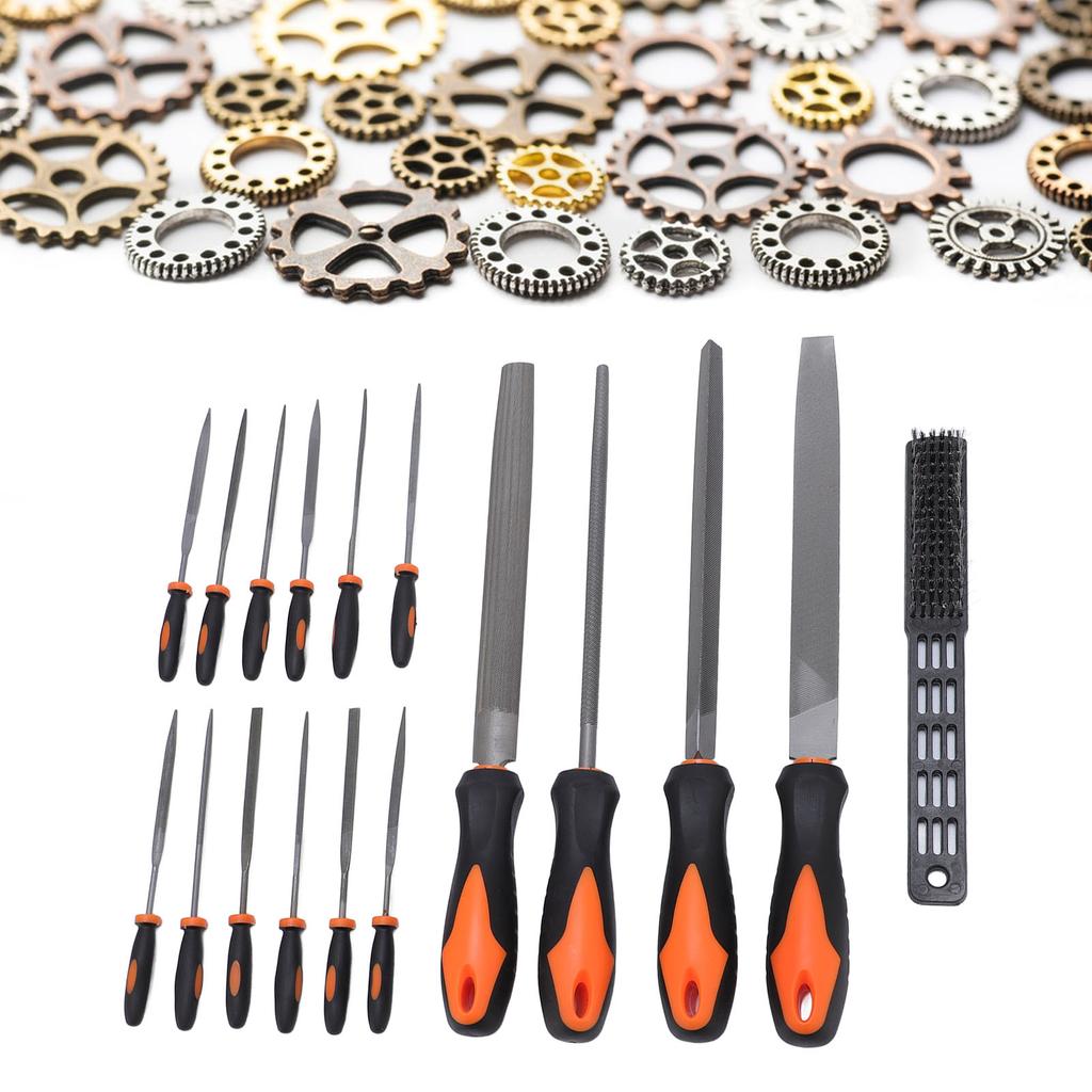 17 Pcs File Tool Set with Carry Case Half Round Triangle Round Flat and Needle Files Brush Carbon Steel Hand Files