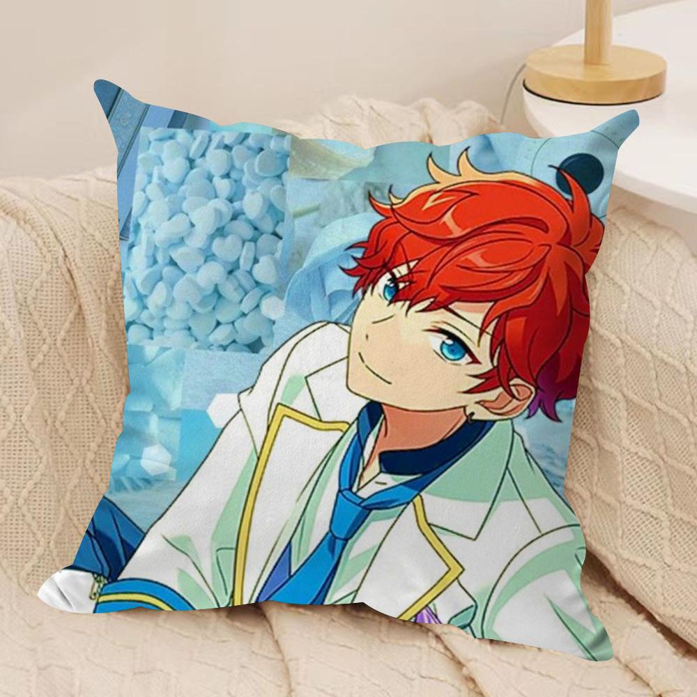 Cartoon EEnsemble Stars Cushion Cover Soft Plush Fabric DoubleSided Printed Sofa Cushion Cover for All Seasons Home Decor Gift
