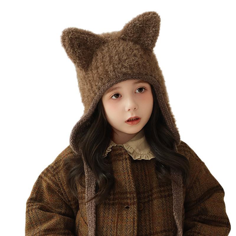 Children's Fleece-Lined Windproof Knit Hat with Ear Protection - Winter Pullover for Boys and Girls