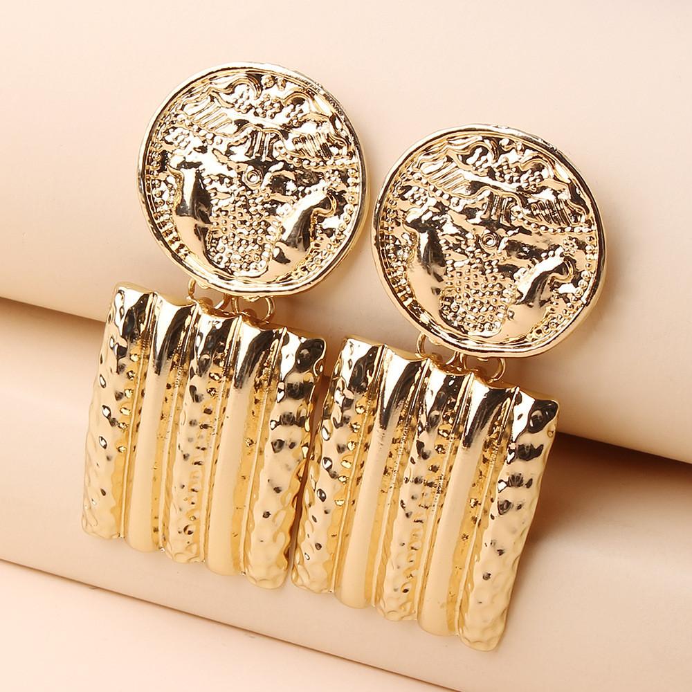 Contemporary Geometric Gold Metal Earrings With Relief Design For Business And Formal Events