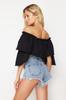 Women's Fashion New Blouse Black Crop Woven Flounce Blouse