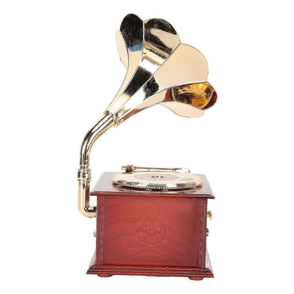 Phonograph Music Box Vintage Wood Grain European Style Exquisite Musical Box for Bars Cafes Bedrooms