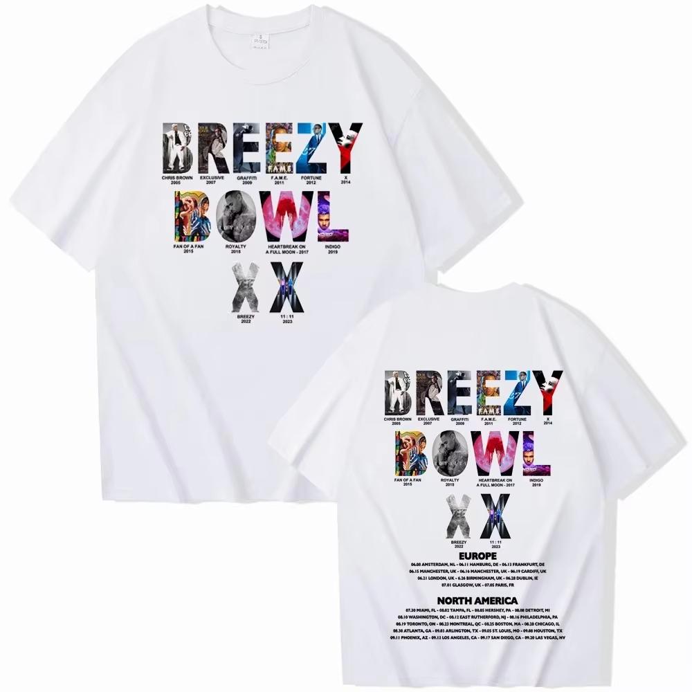 Chris Brown Breezy Bowl XX Tour 2026 Cotton Printed Tshirt Harajuku Oneck Casual Vintage Hip Hop Unisex Fashion TShirt S