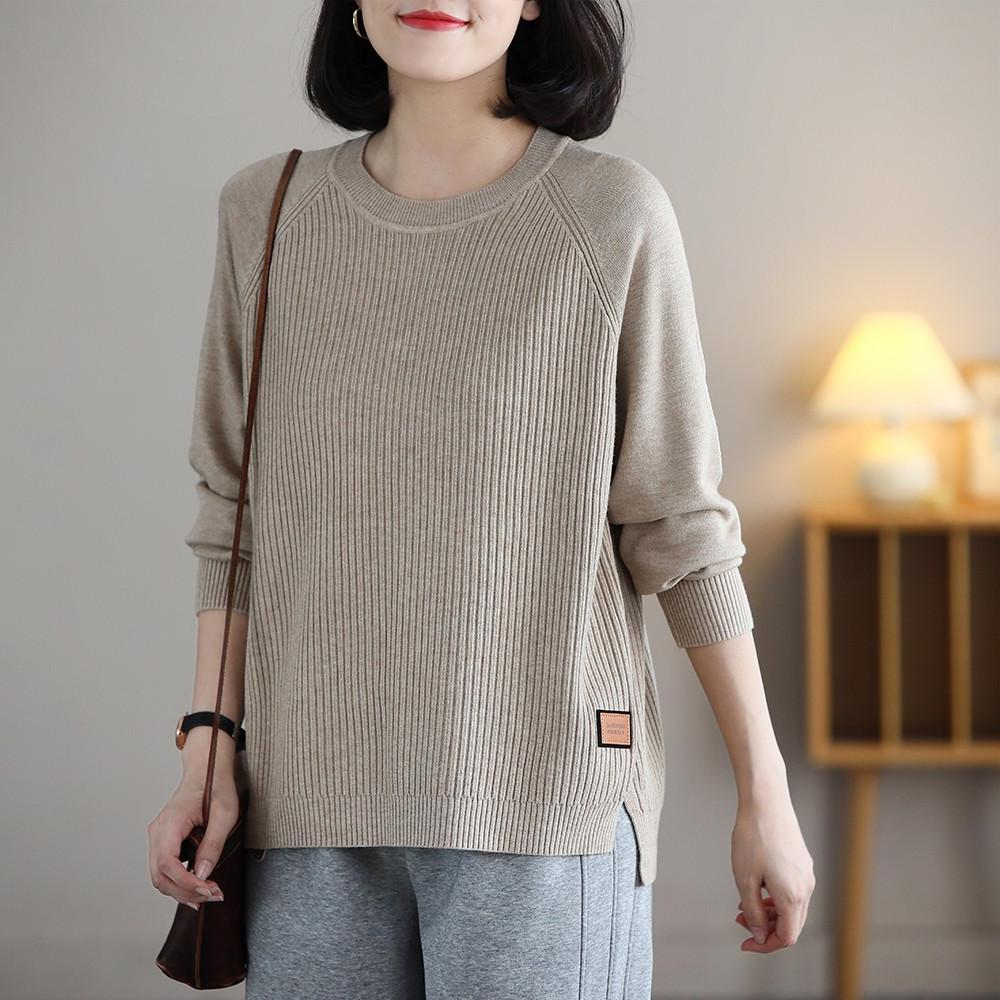 Maglione Pullover Girocollo Letterario Taglia Larga da Donna Primavera Autunno Inverno Maglia Blusa Semplice Maglione Sottogiacca Ampio per la Pancia