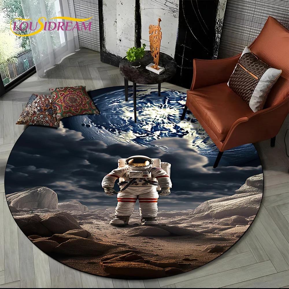 Astronaut Universe Spaceman 3D Outer Space Cartoon Round Area Carpet Rug for Living Room Bedroom Kid Decor,Pet Area Rug Non-slip