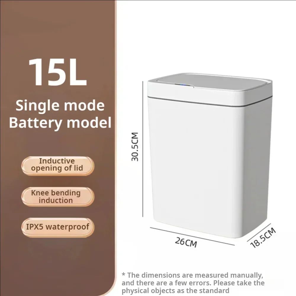 

Умный мусорный бак для ванной комнаты с автоматическим пакетированием Электронный мусорный бак Белый Бесконтактный узкий умный датчик мусорного бака Умный дом 15 л белый