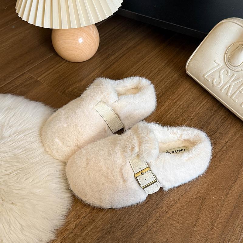 Mao Mao Slippers Women's Outer Wear 2025 New Autumn and Winter One-pedal High-end Mink Plush Cotton Slippers