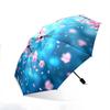Automatic Folding Umbrella Pink Cherry Blossoms On a Blue Background. Portable Collapsible Design, Casual Outdoor Accessory, C