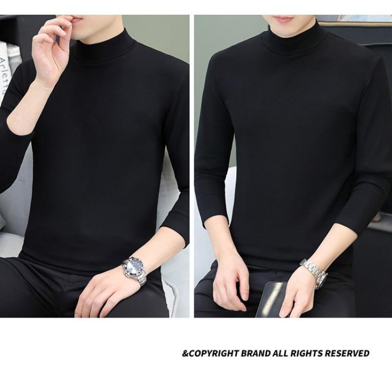 Men S Half High Neck Long Sleeve Cotton Loose Fit T Shirt