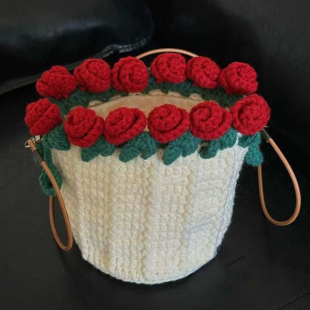 Soft DIY Rose Bouquet Bag Creative Crocheted Bouquet Handbag Festival