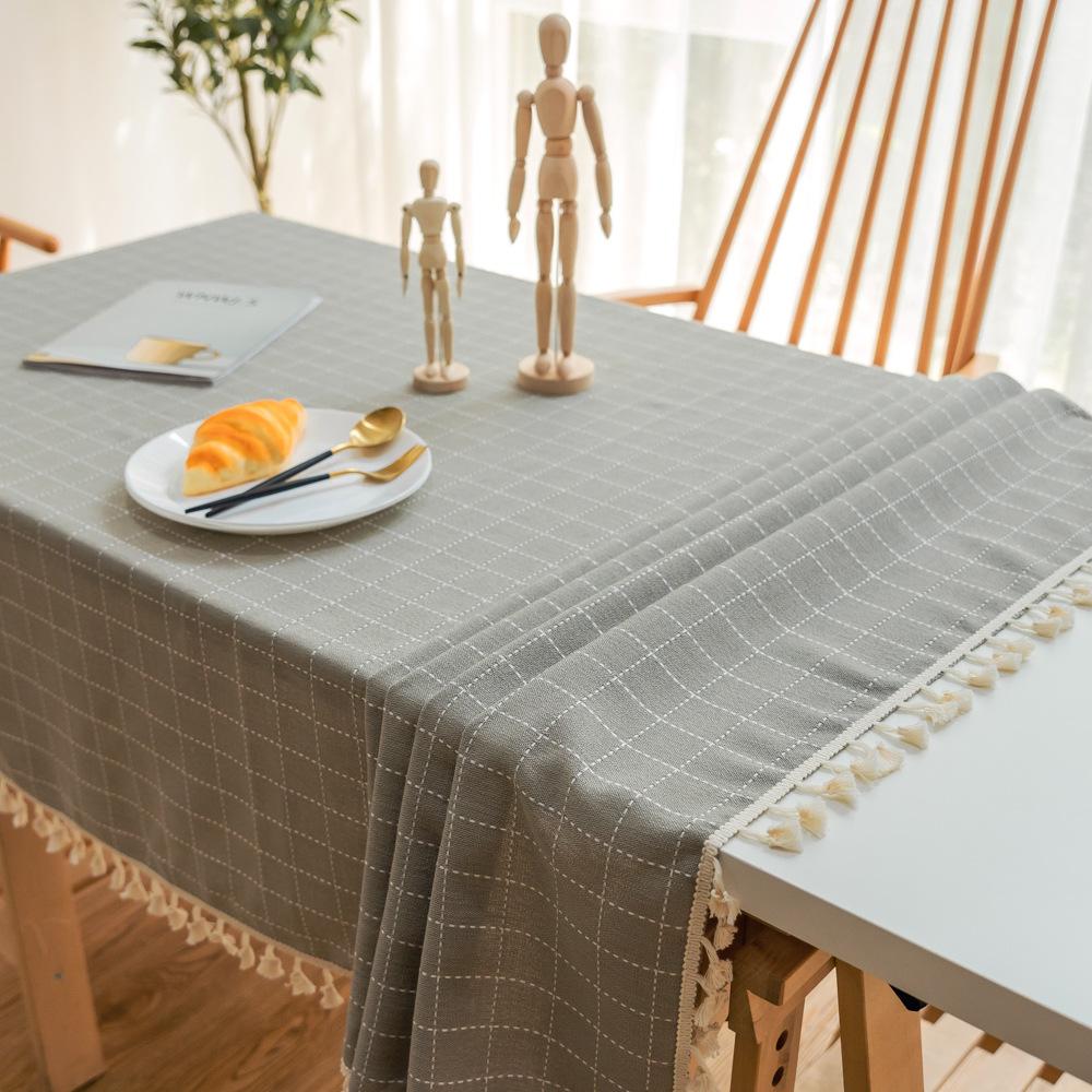 Home Dining Table Cloth Small Fresh Tassel Square Grid Tablecloth Living Room Dining Table Fabric Table Mat