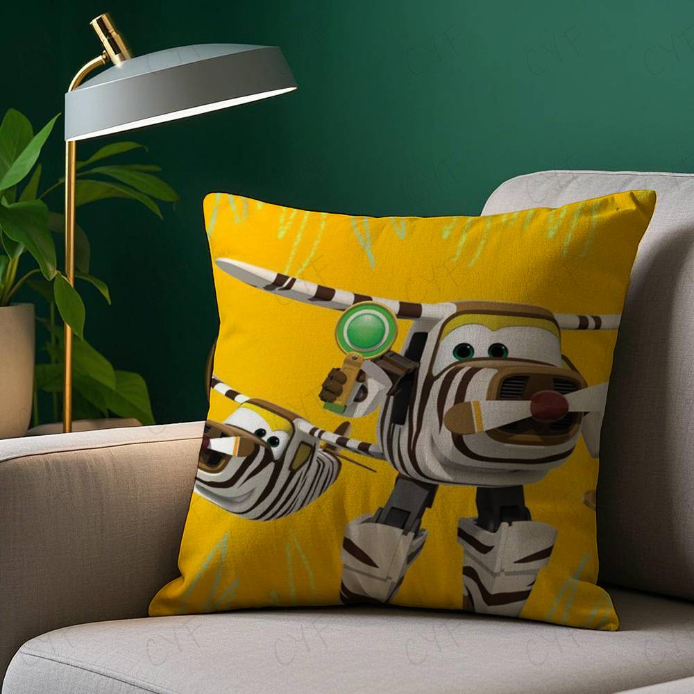 Childhood Funny Anime S-Super Wings Pillow Case Anti-Dustmite Pillowcase Invisible Zipper Silky Short Plush Sofa Cushion Cover